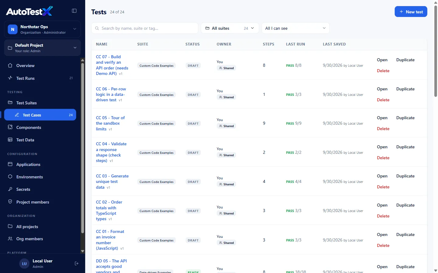 Test cases list
