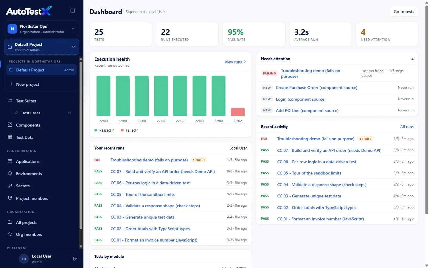 The sidebar with the project switcher open